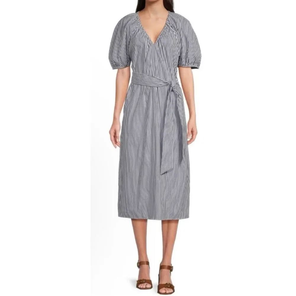 Alex Marie Everly Navy Striped Midi Dress Size L / NWT / NO BELT